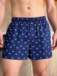 3 Pcs/Pack Men's Breathable Elastic Waist Printed Boxer Shorts, Loose Casual Underwear - Multicolor - View 3