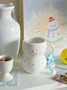 12盎司陶瓷雪人围巾杯，可爱的节日咖啡杯，适合舒适的冬季热巧克力、咖啡、牛奶、拿铁、摩卡、卡布奇诺、圣诞家居装饰、节日餐具、圣诞礼物 - 彩色 - 查看 9