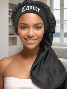 1件装真丝长帽，十二星座印花宽檐贴合长发帽 - 女士缎面睡眠帽，护发配件，柔软面料长帽，贴合帽型。睡眠帽 - 黑色-long bonnet-星座-1pc - 查看 21