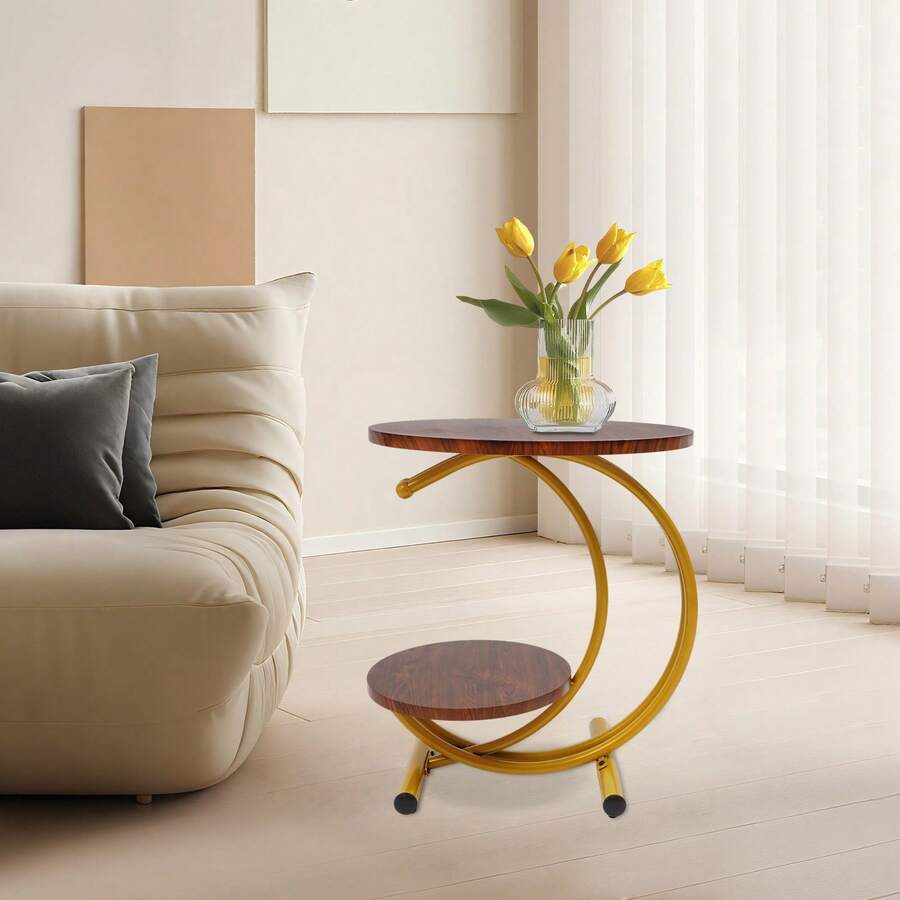 RibasuBB Round 2-Tier Side Table With Storage Shelf For Living Room And Bedroom, Sturdy Carbon Steel Frame, Modern C-Shaped Design, Easy Assembly And Maintenance - Multicolor - View 1