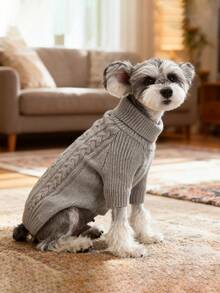 1 件经典宠物毛衣柔软舒适针织衫，适合中小型犬和猫咪，高领设计，弹性保暖，小狗冬季服装 - 紫色 - 查看 7