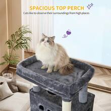 HEXCELEN Cat Tree For Indoor Cats, 170 Cm Large Tall Cat Tower, Multi-Level Cats House With Condo, 8 Scratching Posts, Hammock, 4 Pom Poms, Dark Grey - Màu xám đen - Xem 5