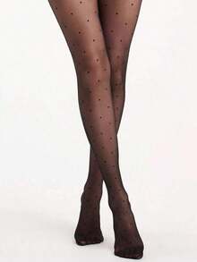 1 Pair Black Polka Dot Sheer Sexy Scratch-Resistant Pantyhose, Tights Suitable For Spring/Summer, Cozy - 黑色 4 - 查看 1