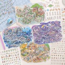 3 Sheets Miniature Zoo Animal Stickers + 1 Sheet Scenery Cardboard, Suitable For Scrapbooking, Planner, Diary Decoration School Supplies - Multicolor - View 1