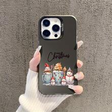 Funda de Teléfono con Decoración de Otoño Estética de Muñeco de Nieve y Gorro de Santa para 16 Pro 11 15 14 13 12 Pro Plus Negra y Plateada a Prueba de Golpes Regalo de Navidad para Mujeres - Colores mixtos - Ver 4
