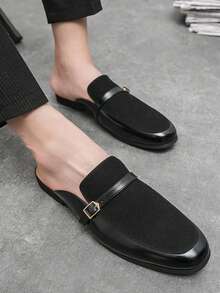 PU Material / Faux Leather Plus Size Men's Black Loafers, Casual Leather Shoes, British Style Half-Slip-On Shoes, Fashion Driving Loafers, Youth Korean Version Slip-On Shoes, Suitable For Nightclubs, Parties, Daily Versatile Wear - Black - View 4