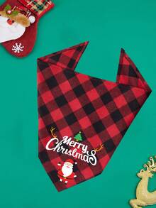 Christmas Pet Bandana With Santa Claus And Reindeer Pattern, Merry Christmas Pattern Pet Kerchiefs,Adjustable Xmas Theme Pattern Printing Dog Triangle Bibs Scarfs,Suitable For Small To Medium Dogs And Cats, Machine Washable - Red - View 4