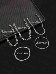 5 st/set Män rostfritt stål Enkelt snyggt kedjearmband, för dagligt bruk