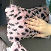 2pcs Plush Leopard Print Headrest & Shoulder Covers Set, Soft & Comfortable Neck Pillow, Car Interior Accessories