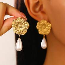 1 Pair Vintage Elegant Smooth Half-Sphere C-Shaped Earrings, Fashion Jewelry Accessories, Lightweight Luxurious Style Suitable For Daily, Party, Wedding Wear