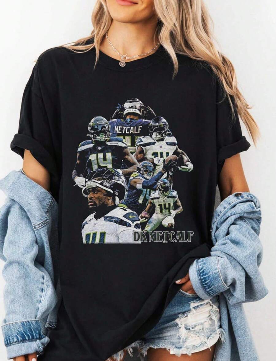 DK Metcalf Football Player T-Shirt For Seahawks Fans Gameday Wear, Fan Gear Shirt For Football Enthu - màu đen - Xem 1