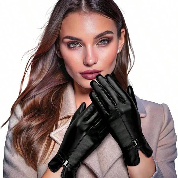 OZERO Winter Leather Glove For Women: Sheepskin Wool Warm Gloves With Touchscreen Fingers For Cold Weather Black