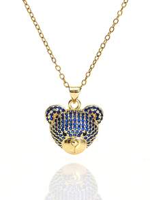 1pc Fashionable Elegant Cute Copper Inlaid Zirconia Bear Pendant Necklace, Jewelry For Women, Suitable For Daily Wear And Party/Holiday Style, Valentine's Day Couple Gift