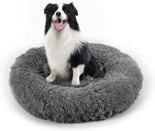 Ultra - Soft Faux Fur Round Plush Donut Cuddler Bed For Large, Medium, And Small Dogs And Cats, Cat Calming Bed - Màu xám đen - Xem 13