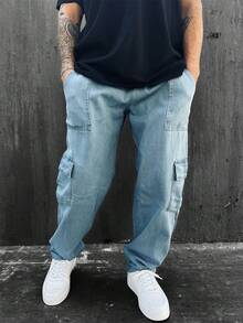 Ondway Men's Light Denim Cargo Pants With Drawstring Waist And Slight Stretch Long Trousers Loose And Casual Streetwear Skateboard Unisex - 輕便牛仔褲 - 查看 2