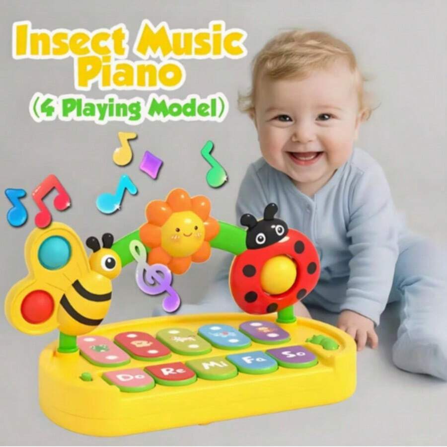 Đồ chơi âm nhạc cho bé, đàn piano âm nhạc cho trẻ em, đàn piano hình côn trùng, đồ chơi đàn piano âm nhạc ru ngủ cho trẻ sơ sinh, thiết bị giáo dục sớm thông minh cho bé, bàn phím hình côn trùng dễ thương, đồ chơi âm nhạc tương tác âm thanh và ánh sáng dành cho cha mẹ và con cái.