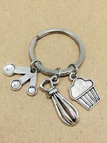 1pc Unisex Mini Baking Tool Keychain, Cute Kitchen Utensil Pendant For Wallet, Handbag, Car Keys Christmas Gift Bag Charms Car Teacher Friend Sister Gift Ideas - Silver - View 4