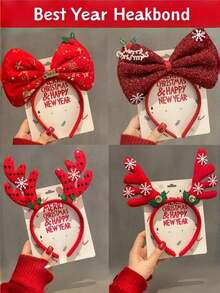 Cute Christmas Girl Headband, Santa Claus Bell Hair Clip, Adorable Holiday Headpiece Gift, Party Accessory - Red - View 2