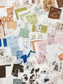 MOCARD 20 件/包压花复古美学邮票贴纸，创意 DIY 装饰剪贴簿材料，节日礼物，个性化剪贴簿学校用品 - 綠色 - 查看 3