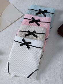 4 piezas/paquete Bragas cómodas y acanaladas para mujer - Multicolor - Ver 3