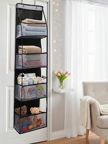 1 件门上零食收纳整理器、化妆品壁挂收纳整理器、大容量网状支架，带透明口袋悬挂式储物袋，适用于厨房育儿室浴室壁橱、卧室、宿舍、婴儿尿布、儿童玩具。 - 黑色 - 查看 3