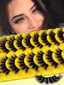 10 Pairs Soft, Fluffy & Natural 3D Mink False Eyelashes Makeup Set, Extension Lashes & Short Lashes - màu đen - Xem 2