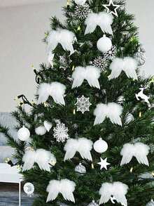 10pcs White Angel Wings Christmas Decorations, Angel Feather Wings Christmas Tree Hanging Ornaments, DIY Crafts Decorations, Garland Accessories For Christmas Family Gatherings, Christmas Party Decoration - Multicolor - View 2