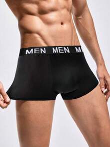 Men's Black Simple Fashion Butt Letter Progress Bar Print Comfortable Breathable Elastic Everyday Boxer Briefs - Black - View 4