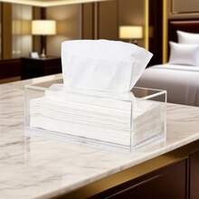 Estuche de Papel Creativo Transparente, Soporte de Cajón de Papel Acrílico Grueso, Caja de Pañuelos Removible, Contenedor de Almacenamiento para Restaurante y Hotel - Blanco - Ver 1