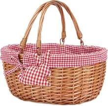 Wicker Picnic Basket With Double Folding Handles,Willow Picnic Hamper,Natural Hand Woven Easter Basket,Easter Eggs And Candy Basket,Bath Toy And  Toy Storage,Gift Packing Basket.Red,24515600 - 紅色 - 查看 1