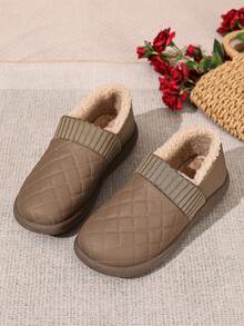 Botas de nieve para mujer, parte superior de punto de unicolor, baja, fondo suave y cómodo, botas de nieve casuales para uso diario, interiores, ligeras y de fácil puesta