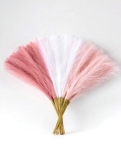 MEHELANY 42支人造蒲苇草，55厘米/21.65英寸，蓬松仿真花，粉色、白色、深粉色可选，人造芦苇，适用于家居、农舍、波西米亚风格装饰、仿真花卉摆设、花瓶填充、房间装饰、婚礼中心装饰