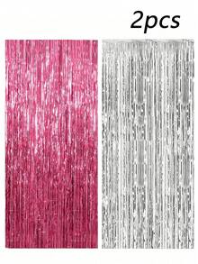 2 件/包铝箔窗帘背景银色金属丝箔流苏窗帘照片展位道具适用于生日婚礼订婚派对单身派对圣诞节节日庆祝派对装饰