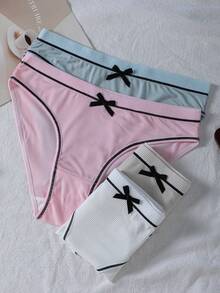 4 piezas/paquete Bragas cómodas y acanaladas para mujer - Multicolor - Ver 6