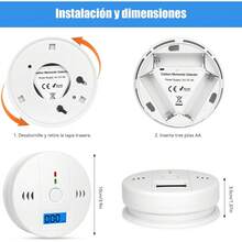 LUHI 2PCS Detector de Humo, Detector de Monóxido de Carbono,Sirena inalámbrica con Pantalla Digital y Alarma Sonora, Ideal para oficinas, dormitorios, cocinas, baños, etc.(2 piezas) - 1 - Ver 2
