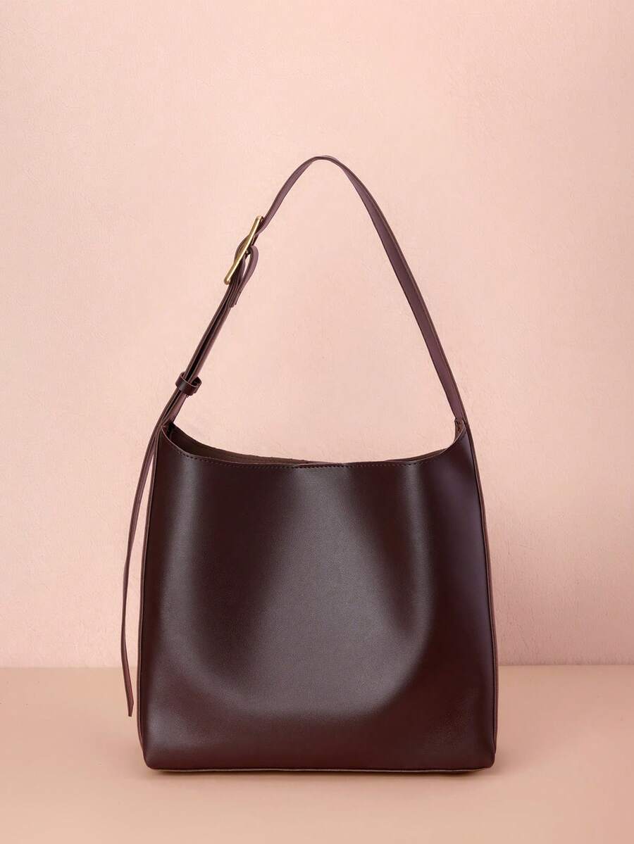 Hatastic 新款慵懒风圆筒包复古单肩斜挎包，大容量手提包，简约风格女包，商务休闲女包，完美适用于办公室、商务和工作场合，复古风情女包，音乐节礼物之选 - 咖啡棕 - 查看 1