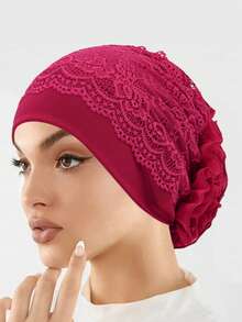 1 chiếc băng đô cài tóc viền ren kiểu Âu & Mỹ, mũ turban trang trí thanh lịch, mũ ngủ đa năng thời trang che búi tóc. - Nhiều màu - Xem 8