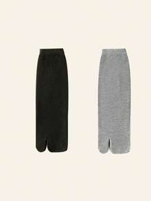 1/2/3 Pairs Women Toe Separator Knee High Solid Color Black/White/Gray Socks - Multicolor - View 12