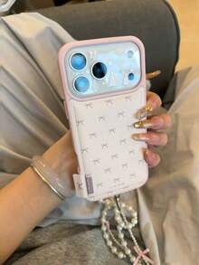 Bow-Knot Pink Leather Bow Ins Style Phone Case Compatible With Iphone 17 Pro Max, Compatible With Iphone 15, 17 Pro, Women's Creative Full Coverage Shockproof Protective Cover Compatible With Iphone 13, 16 Pro, 17 - Pink - View 3