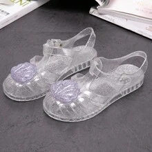 Sandalias de princesa de cristal casuales y de moda para niñas, sandalias planas de gelatina para exteriores adecuadas para salidas, vacaciones y uso diario - Morado - Ver 13