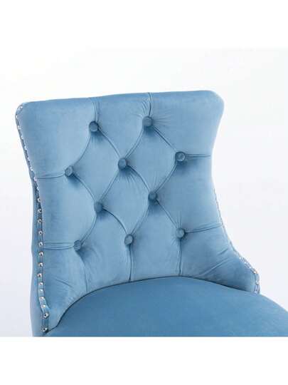 Contemporary Fluwelen Upholstered Button Tufted ation Wooden Legs, Chrome Studded Head ation, Bar Chairs, Stools, Set Of 2, DE2002OG view 9