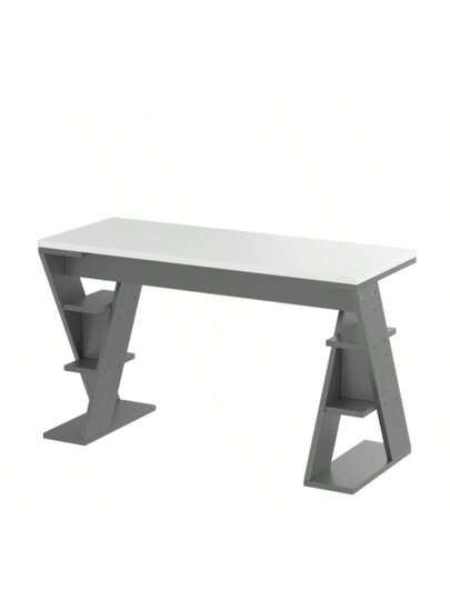 120 50 74 Cm Einfacher Schreibtisch, Schreibtisch Mit Förmiger Halterung, Lagerregal Dry Positionen, Farblich Abgestimmtes In Grau Weiß, Stylish Robust, Wit view 4