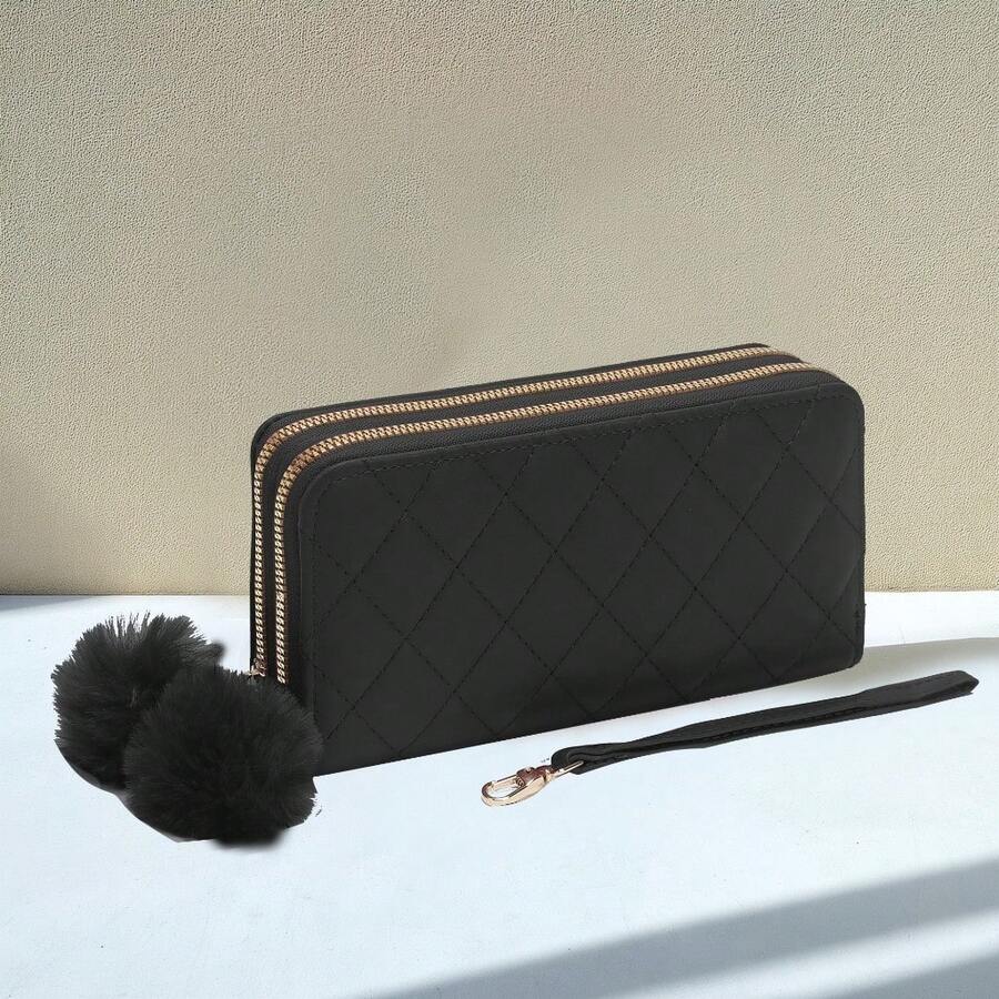 Carteira feminina com 2 zíper grande lt665 - Preto - Visão 1