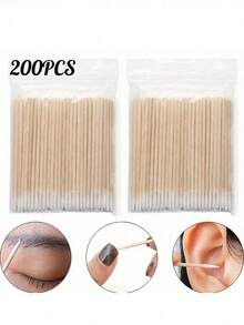Bag Pointy Embroidery Cotton Swab Makeup And Beauty Disposable Small Cotton Swab Superfine Pointed Mouth Single Head Cotton Swab Eyeliner Eyeliner Disposable Wooden Mini Eye Black Stick Does Not Raise Hair, Eyelash Extension Tool And Glue Remover, Mini Cosmetic Brush