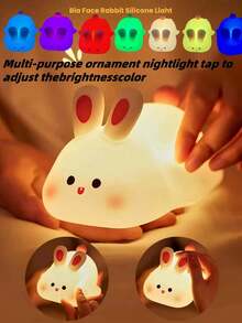 Cute Rabbit Night Light, Rabbit-Shaped Night Lamp With Warm LED Lighting. It Features Three Brightness Levels And Touch Operation, Is Rechargeable, Comes With A Switch, And Is A Novelty Animal Night Light. Available In Warm White Light Or Rainbow-Changing LED, Suitable For Placing On A Desk, In A Dormitory, Or Bedroom. Ideal For Back-To-School Decoration,
