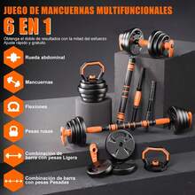 Kit de Pesas y Mancuernas, 6 En 1 Kit de Mancuernas 20 Kg, Incluye Mancuernas y Barra de Extensión Acolchada, Tuercas Antideslizantes, Acero Resistente, Gym en Casa - 1 - Ver 3