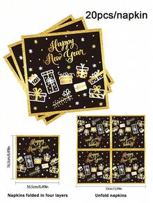 New Year's Eve Themed Party Plate Set, Including 20 Person Sets/10 Person Sets, 7-Inch+9-Inch+Themed Paper Cups+Napkins, Party Exclusive! Suitable For Outdoor Picnics, Daily Gatherings, Restaurant Decorations, Kitchens, Birthday Parties, Bridal Showers - Multicolor - View 10