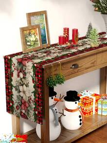 1pc Christmas Poinsettia Table Runner, Christmas Decor Table Runner, Christmas Linen-Like Table Runner, Table Runner, Table Runner, 1pc Table Runner, 4pcs Placemats, 1pc Pillow Cover, 3 Products Available, Seasonal Home Decor Indoor/Outdoor Party Supplies, Winter Home Decor, Christmas Decoration, Christmas Room Decor, Christmas Party Decoration