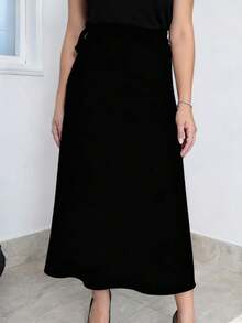 Long Skirt With Belt Zipper With Belt - Black - View 1