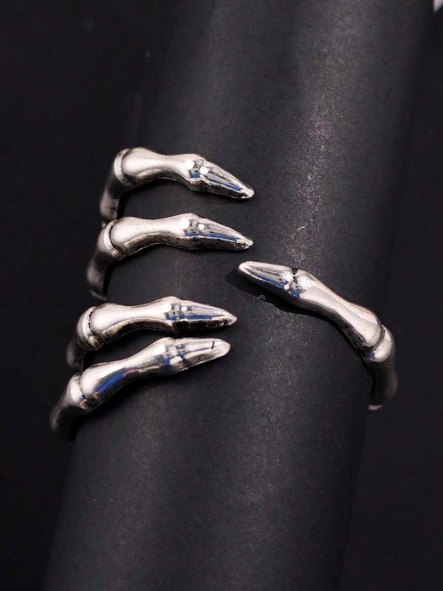 1 pieza Brazalete de mano de esqueleto hueco de diseño de nicho oscuro de estilo subcultura vintage Y2K plateado, adecuado para uso diario, fiesta, casual, accesorio de atuendo